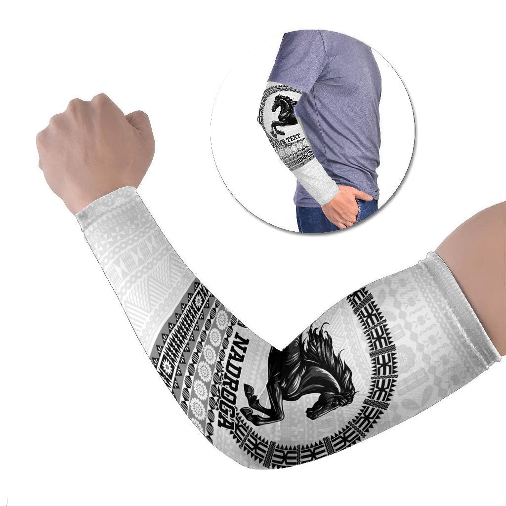 Fiji Nadroga Rugby Personalised Arm Sleeves Go Stallions Fijian Tapa LT14 Set of 2 White - Polynesian Pride