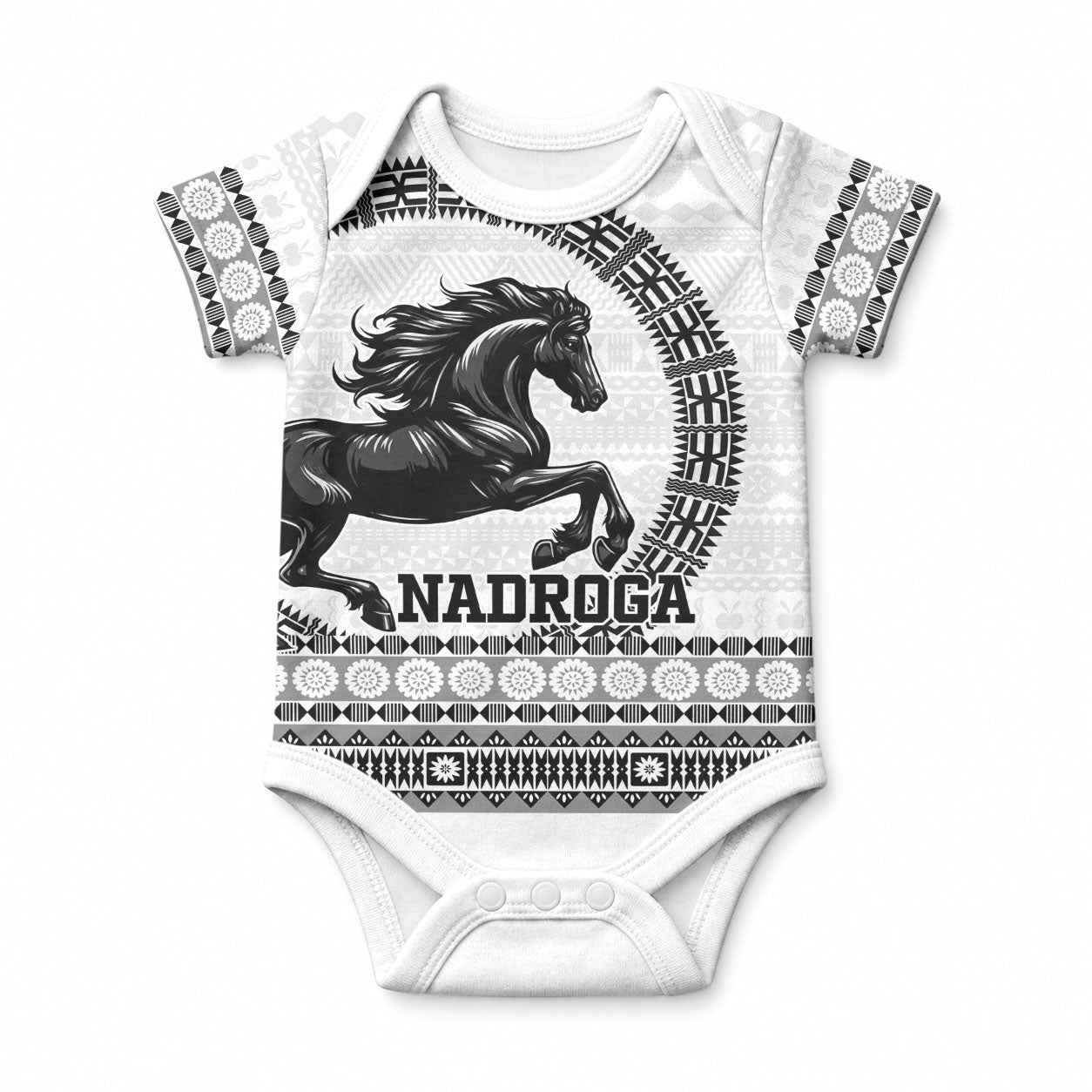 Fiji Nadroga Rugby Personalised Baby Onesie Go Stallions Fijian Tapa LT14 White - Polynesian Pride