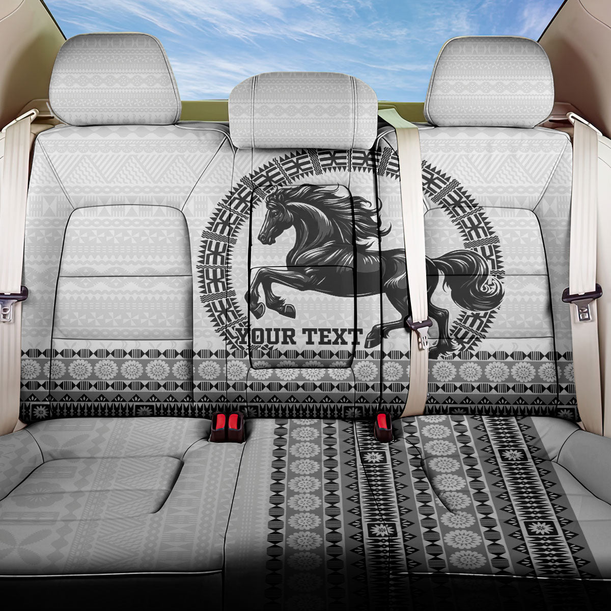 Fiji Nadroga Rugby Personalised Back Car Seat Cover Go Stallions Fijian Tapa LT14 One Size White - Polynesian Pride