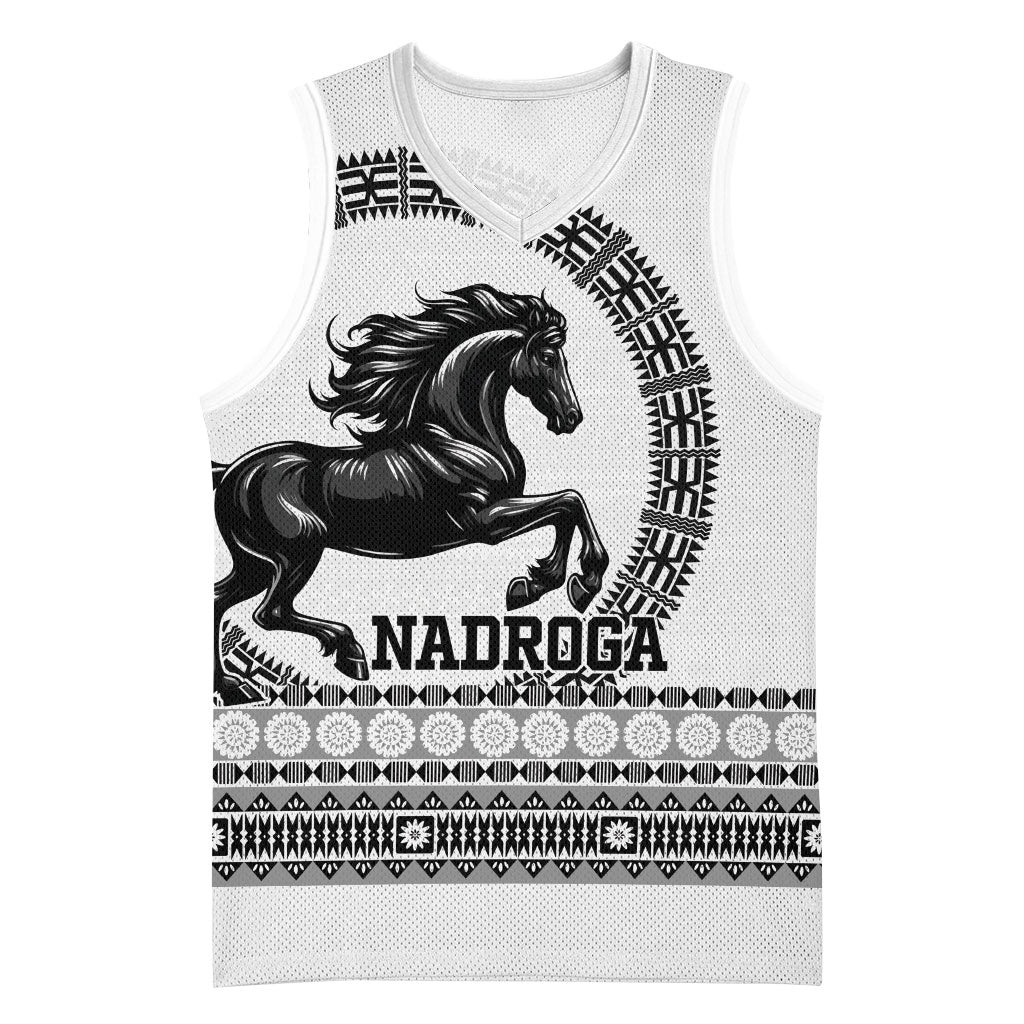 Fiji Nadroga Rugby Personalised Basketball Jersey Go Stallions Fijian Tapa LT14 Unisex White - Polynesian Pride