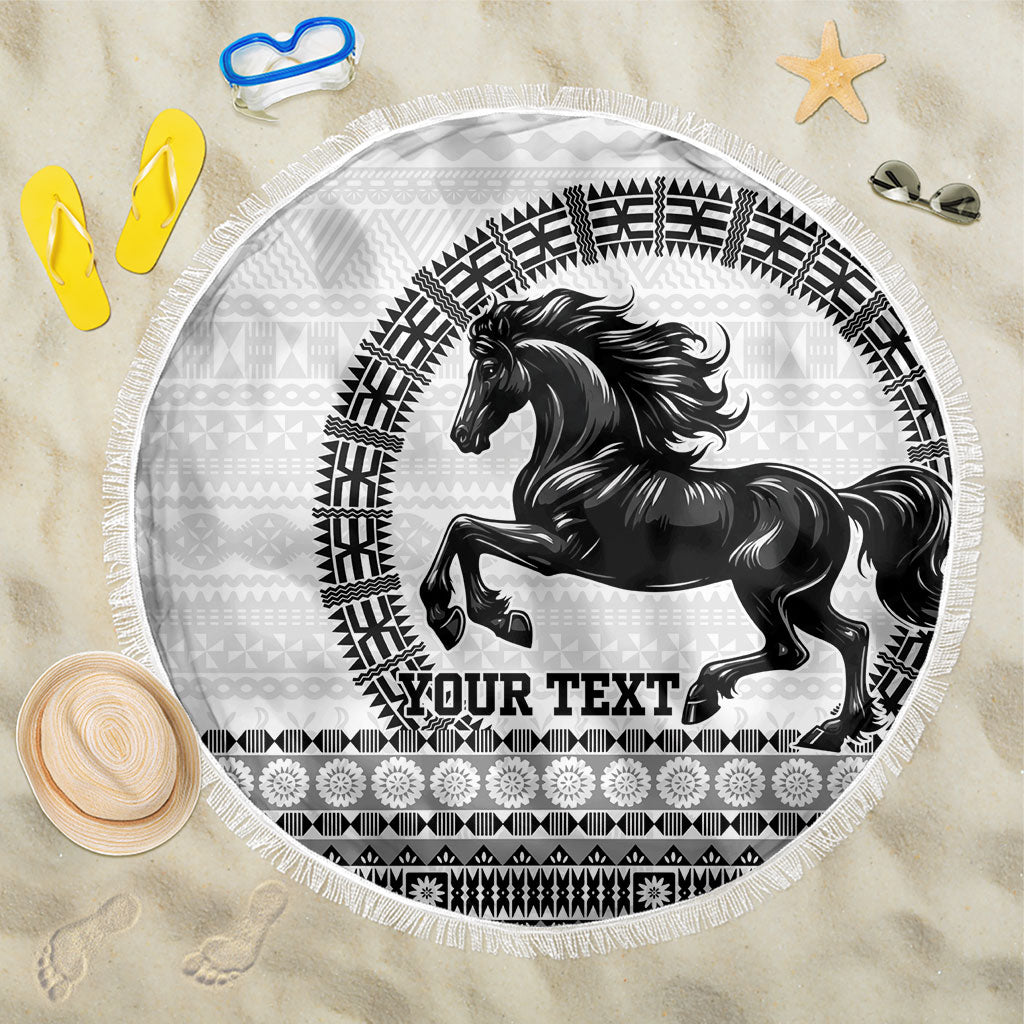 Fiji Nadroga Rugby Personalised Beach Blanket Go Stallions Fijian Tapa LT14 One Size 150cm White - Polynesian Pride
