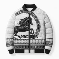 Fiji Nadroga Rugby Personalised Bomber Puffer Jacket Go Stallions Fijian Tapa LT14 Unisex White - Polynesian Pride