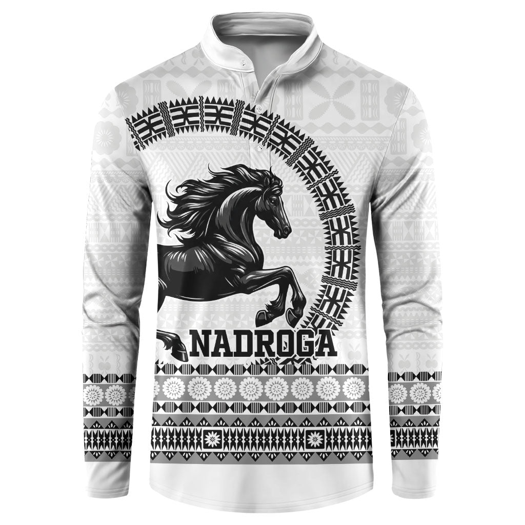 Fiji Nadroga Rugby Personalised Button Sweatshirt Go Stallions Fijian Tapa LT14 White - Polynesian Pride