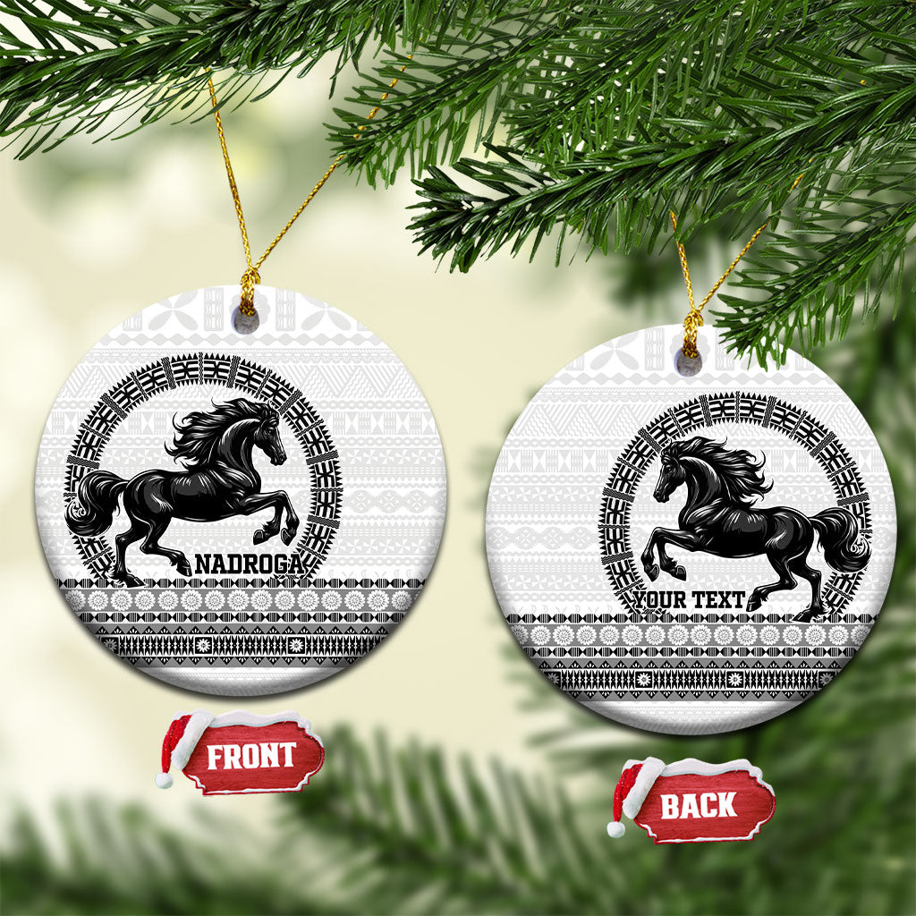 Fiji Nadroga Rugby Personalised Ceramic Ornament Go Stallions Fijian Tapa LT14 Circle White - Polynesian Pride
