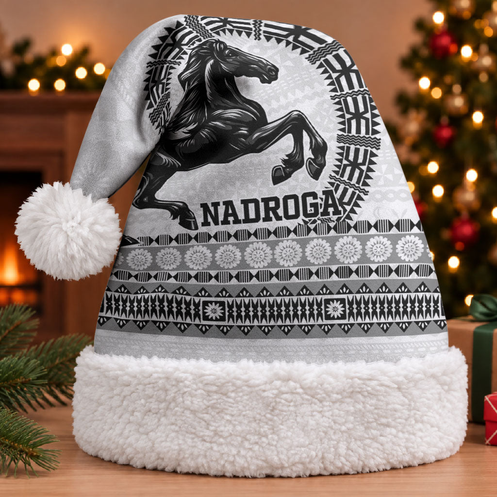 Fiji Nadroga Rugby Personalised Christmas Santa Hat Go Stallions Fijian Tapa LT14 With Fur White - Polynesian Pride