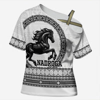 Fiji Nadroga Rugby Personalised Cross Shoulder Shirt Go Stallions Fijian Tapa LT14 Female White - Polynesian Pride