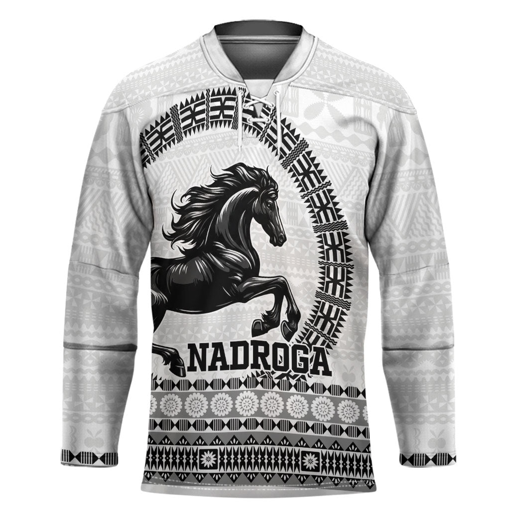 Fiji Nadroga Rugby Personalised Hockey Jersey Go Stallions Fijian Tapa LT14 Unisex White - Polynesian Pride