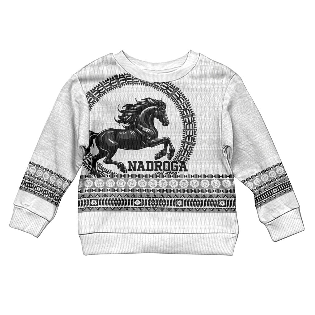 Fiji Nadroga Rugby Personalised Kid Ugly Christmas Sweater Go Stallions Fijian Tapa LT14 Kid White - Polynesian Pride