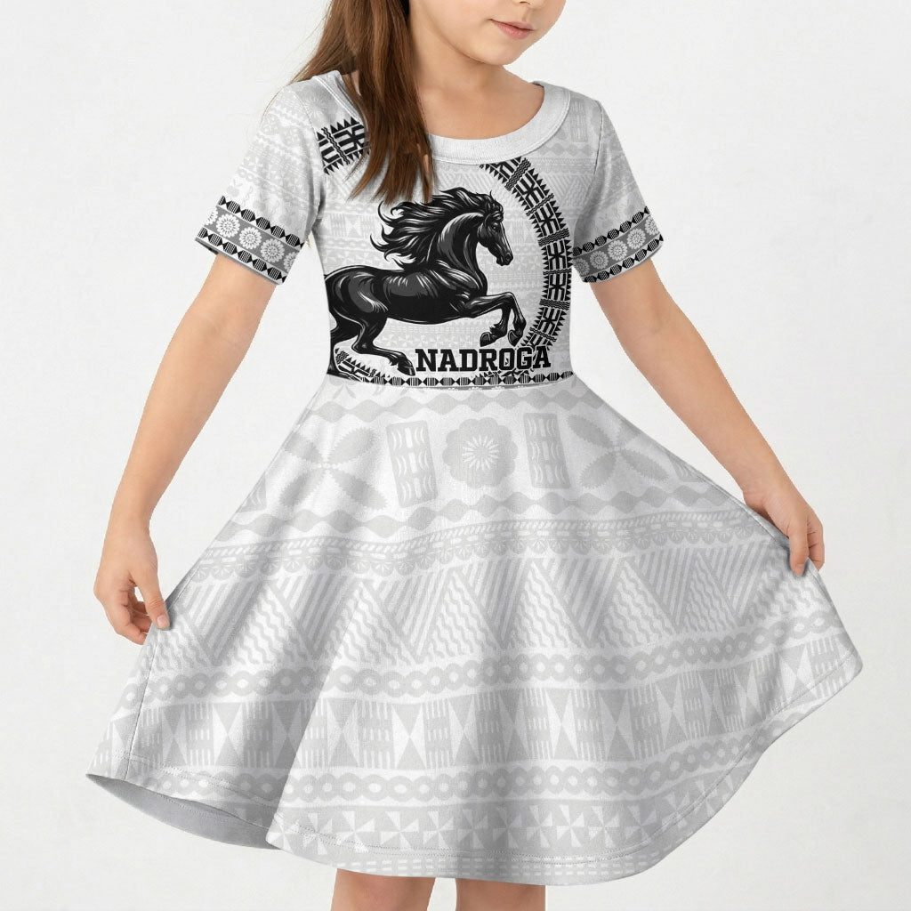Fiji Nadroga Rugby Personalised Kid Short Sleeve Dress Go Stallions Fijian Tapa LT14 KID White - Polynesian Pride
