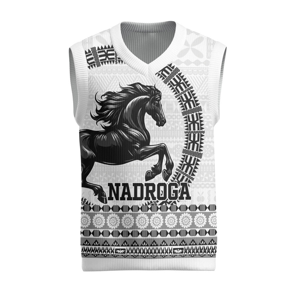 Fiji Nadroga Rugby Personalised Christmas Knitted V-Neck Vest Go Stallions Fijian Tapa LT14 White - Polynesian Pride