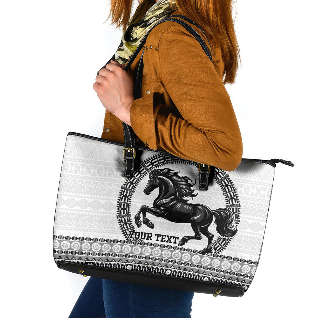Fiji Nadroga Rugby Personalised Leather Tote Bag Go Stallions Fijian Tapa LT14 White - Polynesian Pride