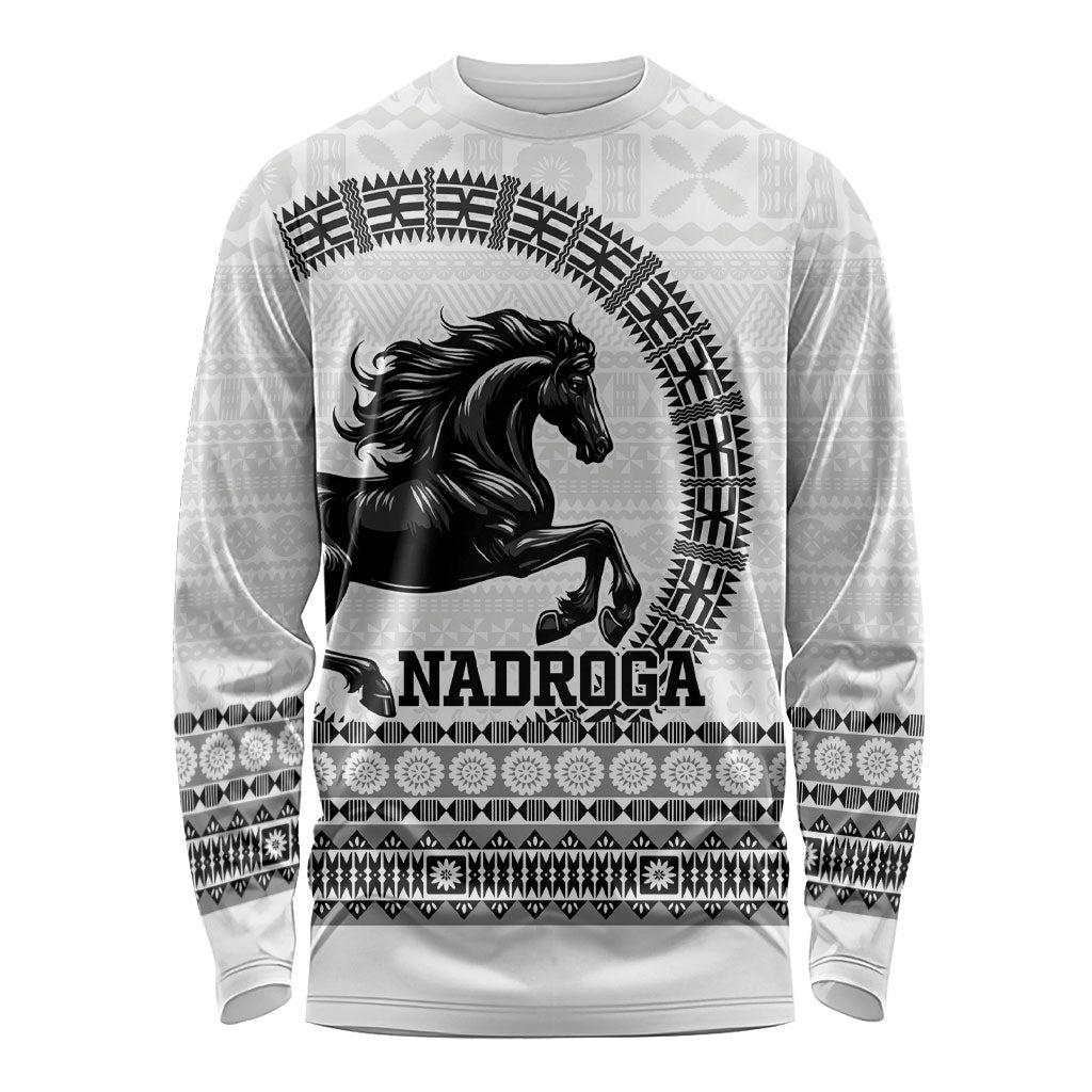 Fiji Nadroga Rugby Personalised Long Sleeve Shirt Go Stallions Fijian Tapa LT14 Unisex White - Polynesian Pride