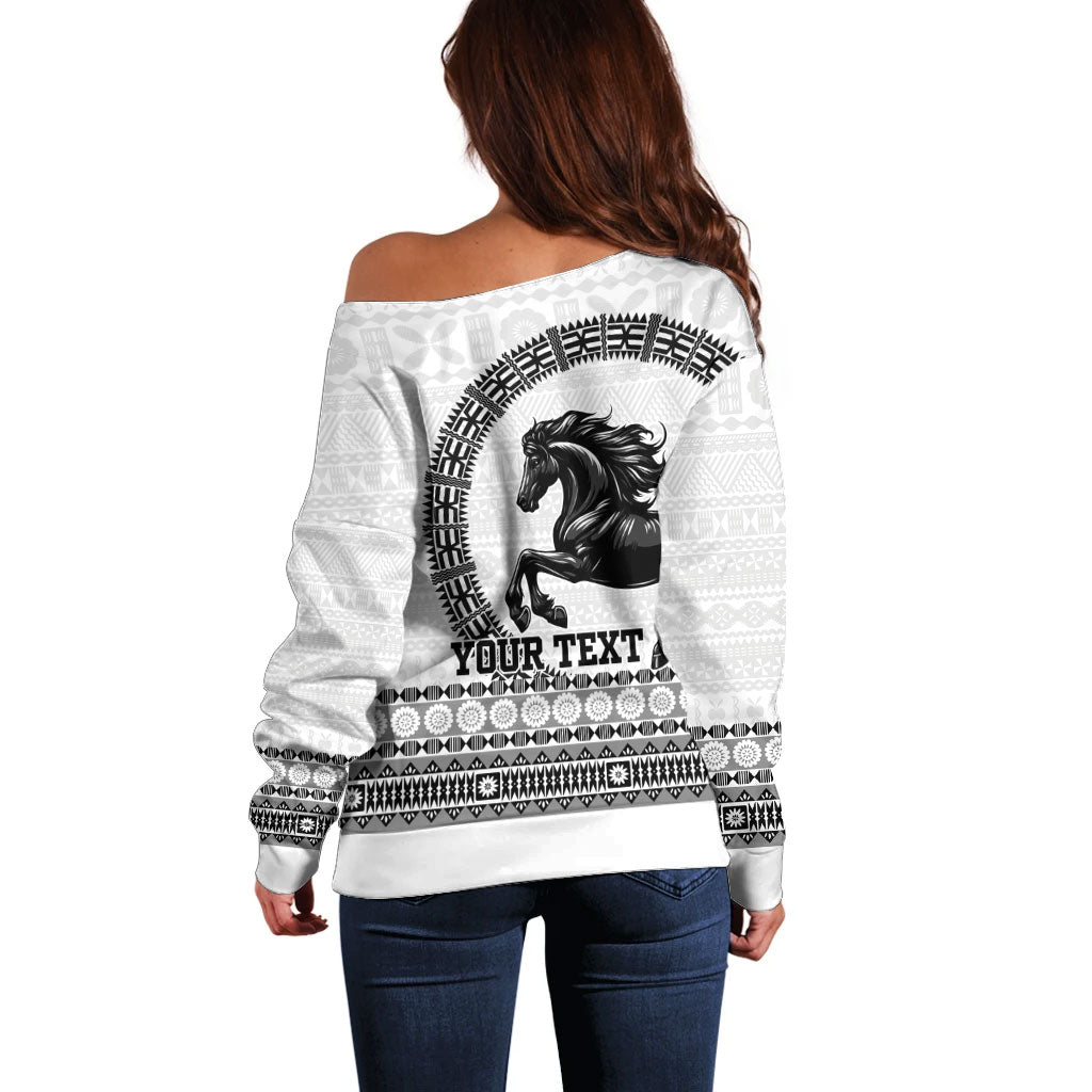Fiji Nadroga Rugby Personalised Off Shoulder Sweater Go Stallions Fijian Tapa LT14 - Polynesian Pride