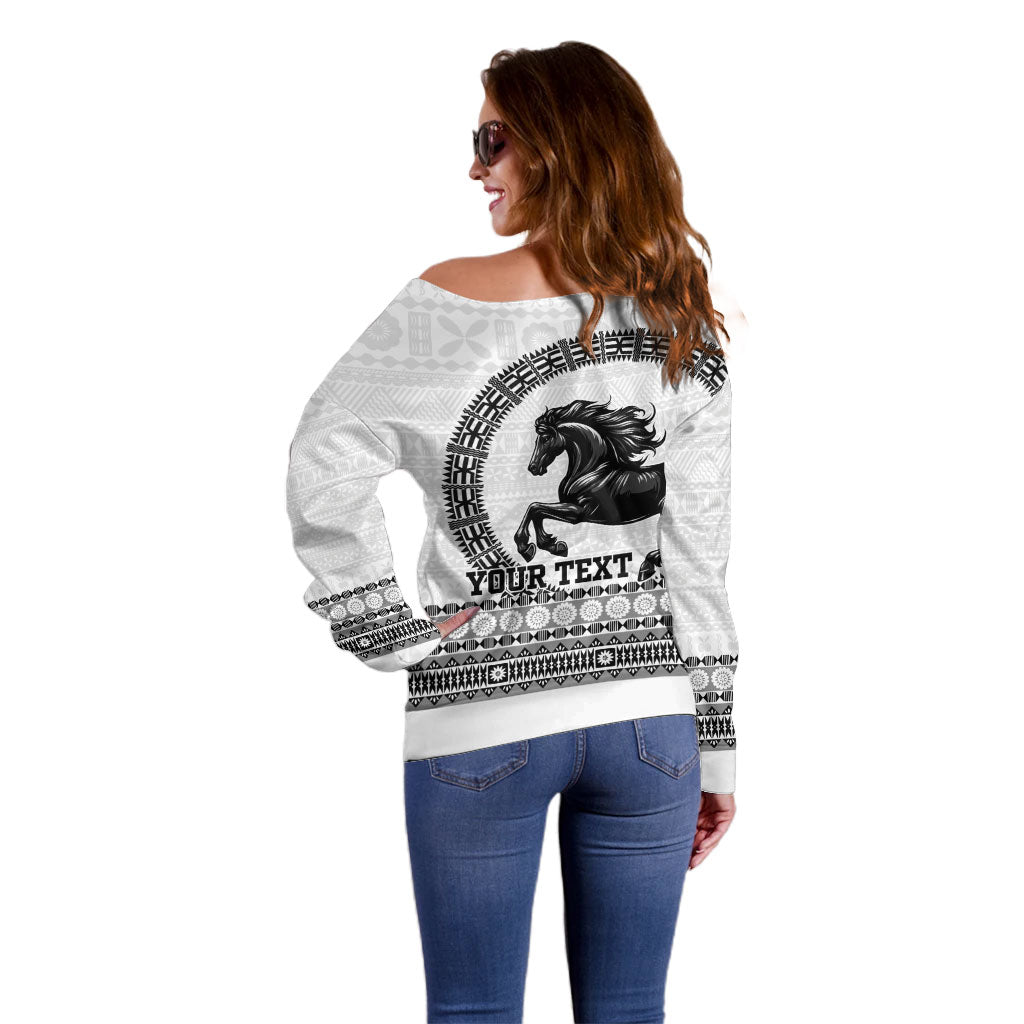 Fiji Nadroga Rugby Personalised Off Shoulder Sweater Go Stallions Fijian Tapa LT14 - Polynesian Pride