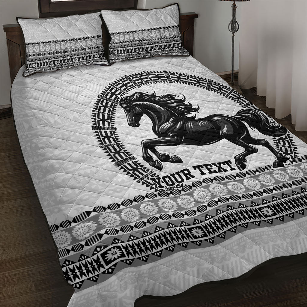 Fiji Nadroga Rugby Personalised Quilt Bed Set Go Stallions Fijian Tapa LT14 White - Polynesian Pride