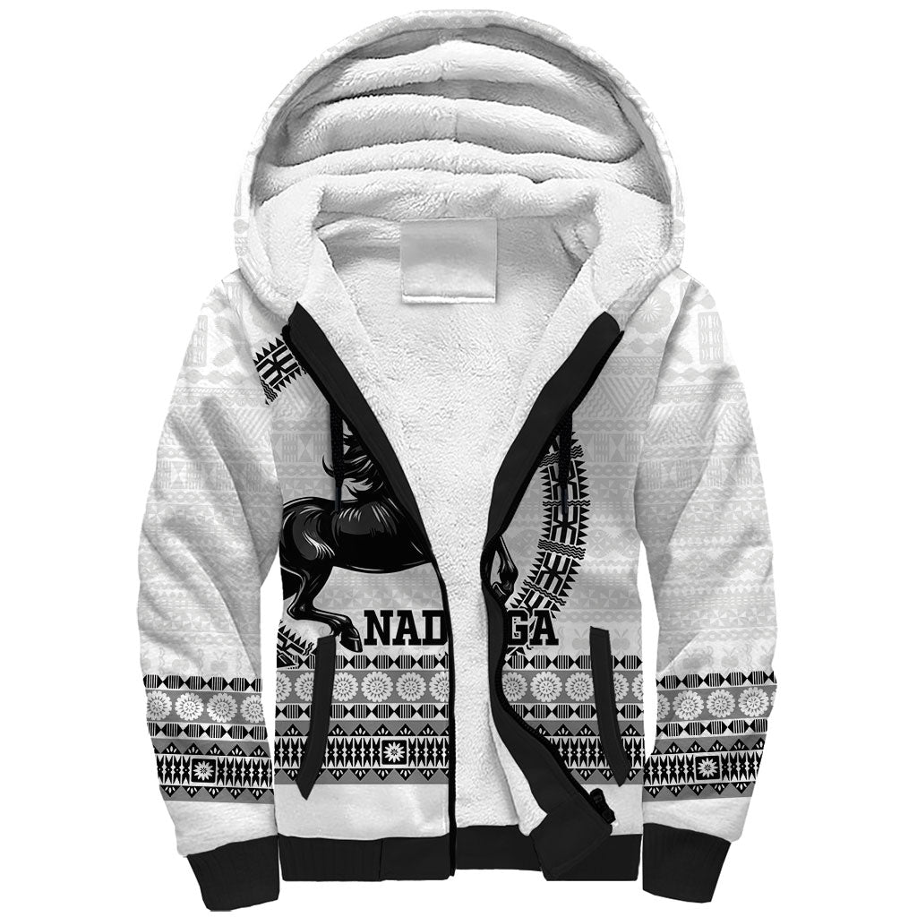 Fiji Nadroga Rugby Personalised Sherpa Hoodie Go Stallions Fijian Tapa LT14 Unisex White - Polynesian Pride