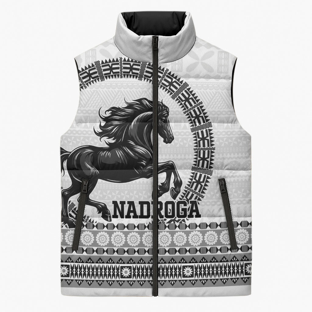 Fiji Nadroga Rugby Personalised Sleeveless Puffer Jacket Go Stallions Fijian Tapa LT14 Unisex White - Polynesian Pride