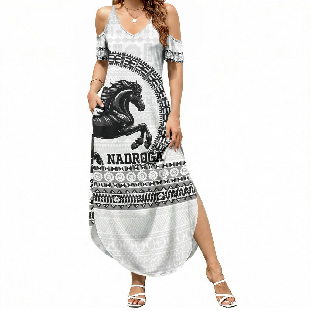 Fiji Nadroga Rugby Personalised Summer Maxi Dress Go Stallions Fijian Tapa LT14 Women White - Polynesian Pride