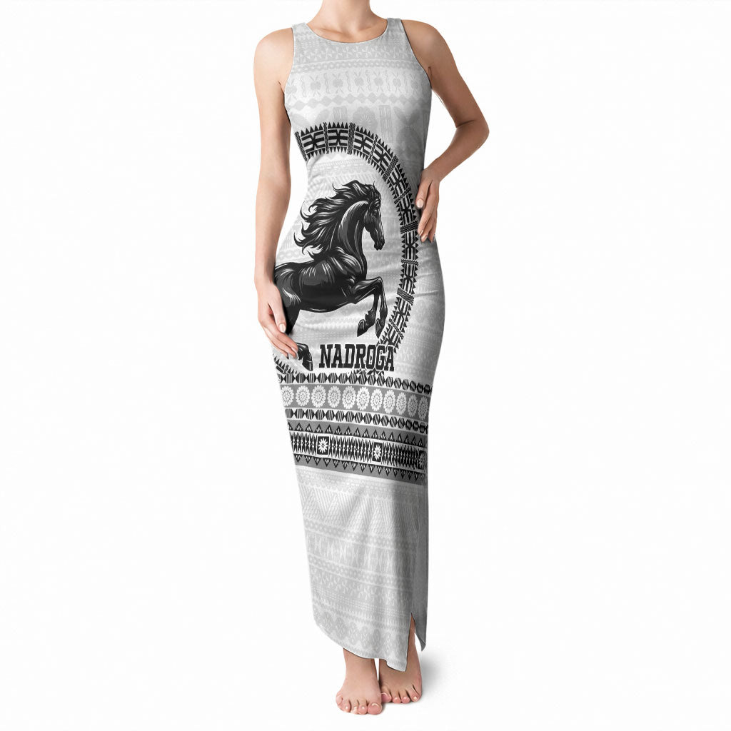 Fiji Nadroga Rugby Personalised Tank Maxi Dress Go Stallions Fijian Tapa LT14 Women White - Polynesian Pride