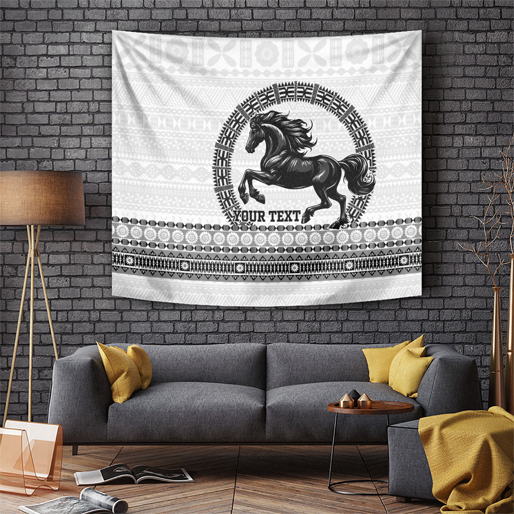 Fiji Nadroga Rugby Personalised Tapestry Go Stallions Fijian Tapa LT14 White - Polynesian Pride