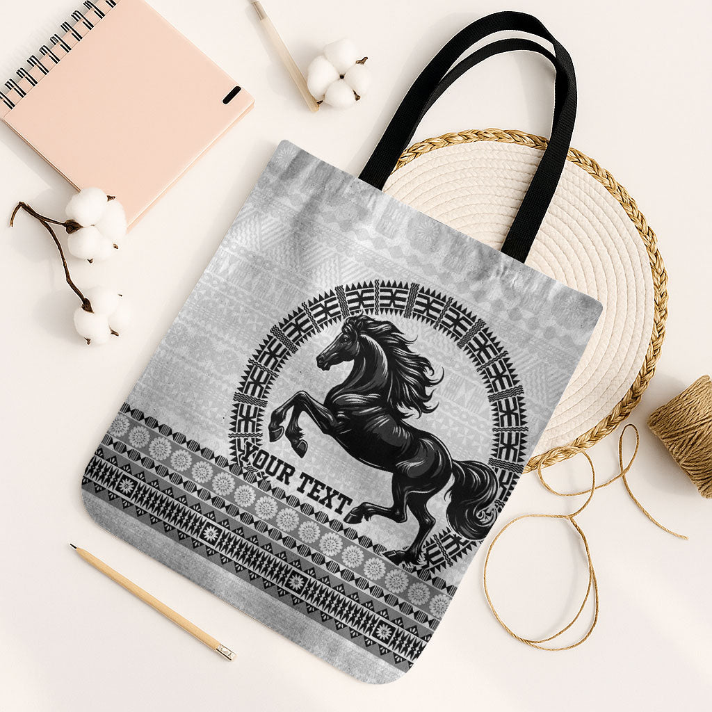 Fiji Nadroga Rugby Personalised Tote Bag Go Stallions Fijian Tapa LT14 Black Strap One Size White - Polynesian Pride