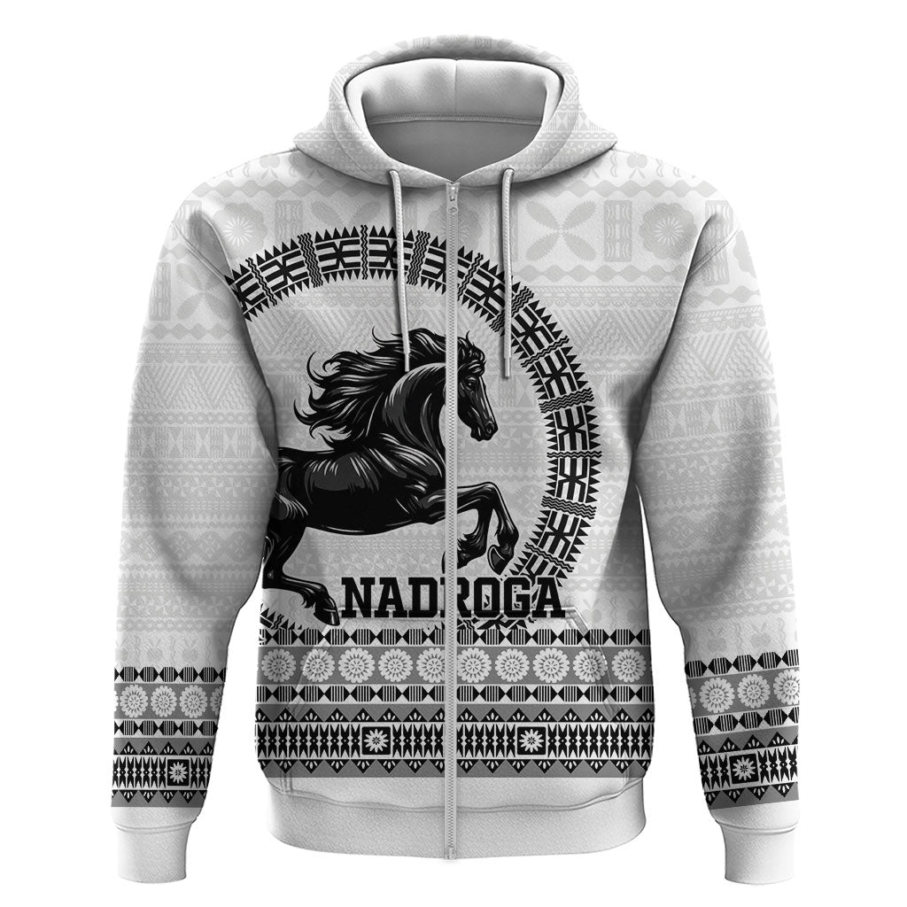 Fiji Nadroga Rugby Personalised Zip Hoodie Go Stallions Fijian Tapa LT14 Zip Hoodie White - Polynesian Pride