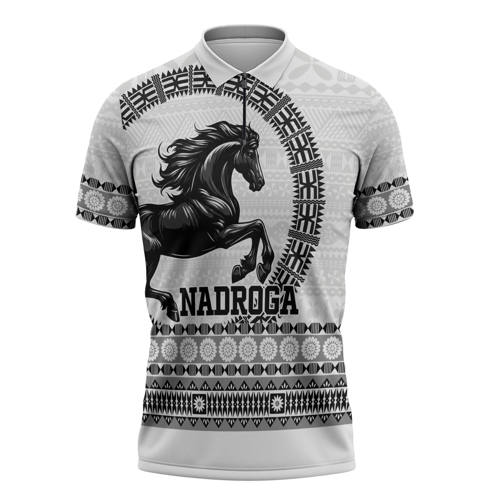 Fiji Nadroga Rugby Personalised Zipper Polo Shirt Go Stallions Fijian Tapa LT14 White - Polynesian Pride
