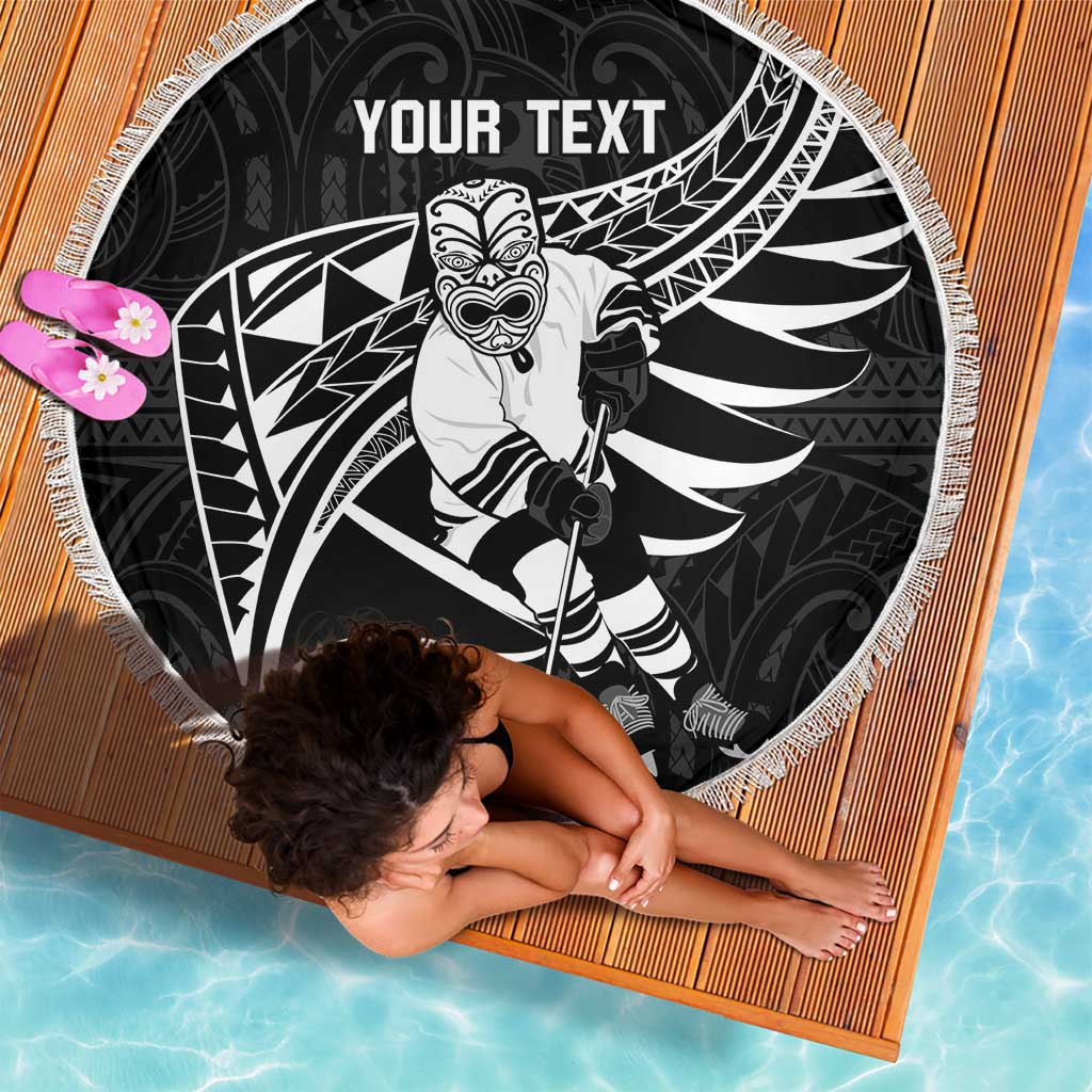 Custom Aotearoa Ice Hockey Beach Blanket NZ Tiki Mascot - Maori Pattern LT14 - Polynesian Pride