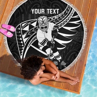 Custom Aotearoa Ice Hockey Beach Blanket NZ Tiki Mascot - Maori Pattern LT14 - Polynesian Pride