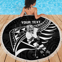 Custom Aotearoa Ice Hockey Beach Blanket NZ Tiki Mascot - Maori Pattern LT14 - Polynesian Pride