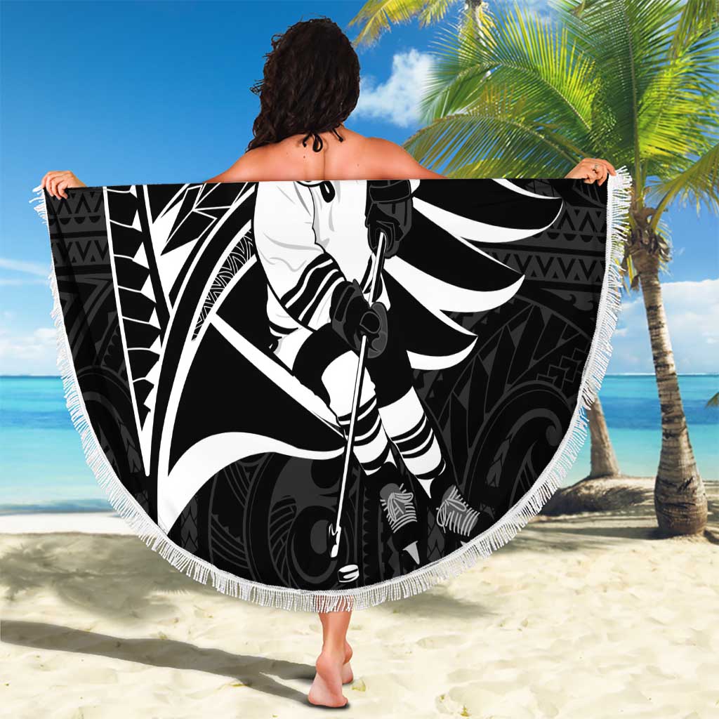 Custom Aotearoa Ice Hockey Beach Blanket NZ Tiki Mascot - Maori Pattern LT14 - Polynesian Pride