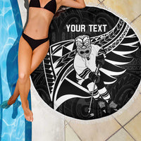 Custom Aotearoa Ice Hockey Beach Blanket NZ Tiki Mascot - Maori Pattern LT14 - Polynesian Pride