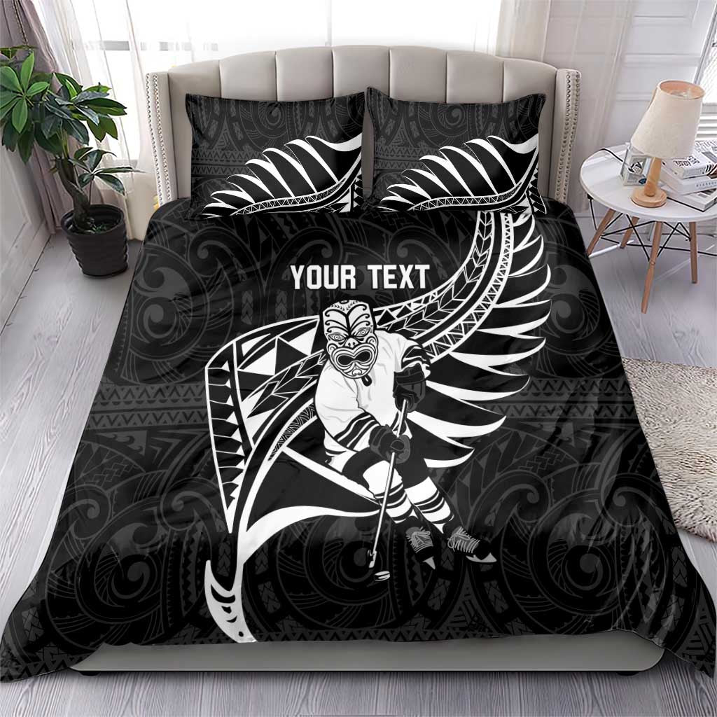 Custom Aotearoa Ice Hockey Bedding Set NZ Tiki Mascot - Maori Pattern LT14 - Polynesian Pride