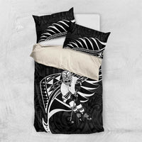 Custom Aotearoa Ice Hockey Bedding Set NZ Tiki Mascot - Maori Pattern LT14 US Twin 172cm x 218cm Black - Polynesian Pride
