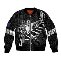 Custom Aotearoa Ice Hockey Bomber Jacket NZ Tiki Mascot - Maori Pattern LT14 Unisex Black - Polynesian Pride