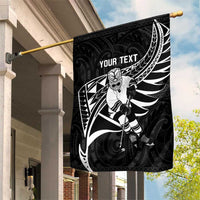 Custom Aotearoa Ice Hockey Garden Flag NZ Tiki Mascot - Maori Pattern LT14 House Flag Black - Polynesian Pride
