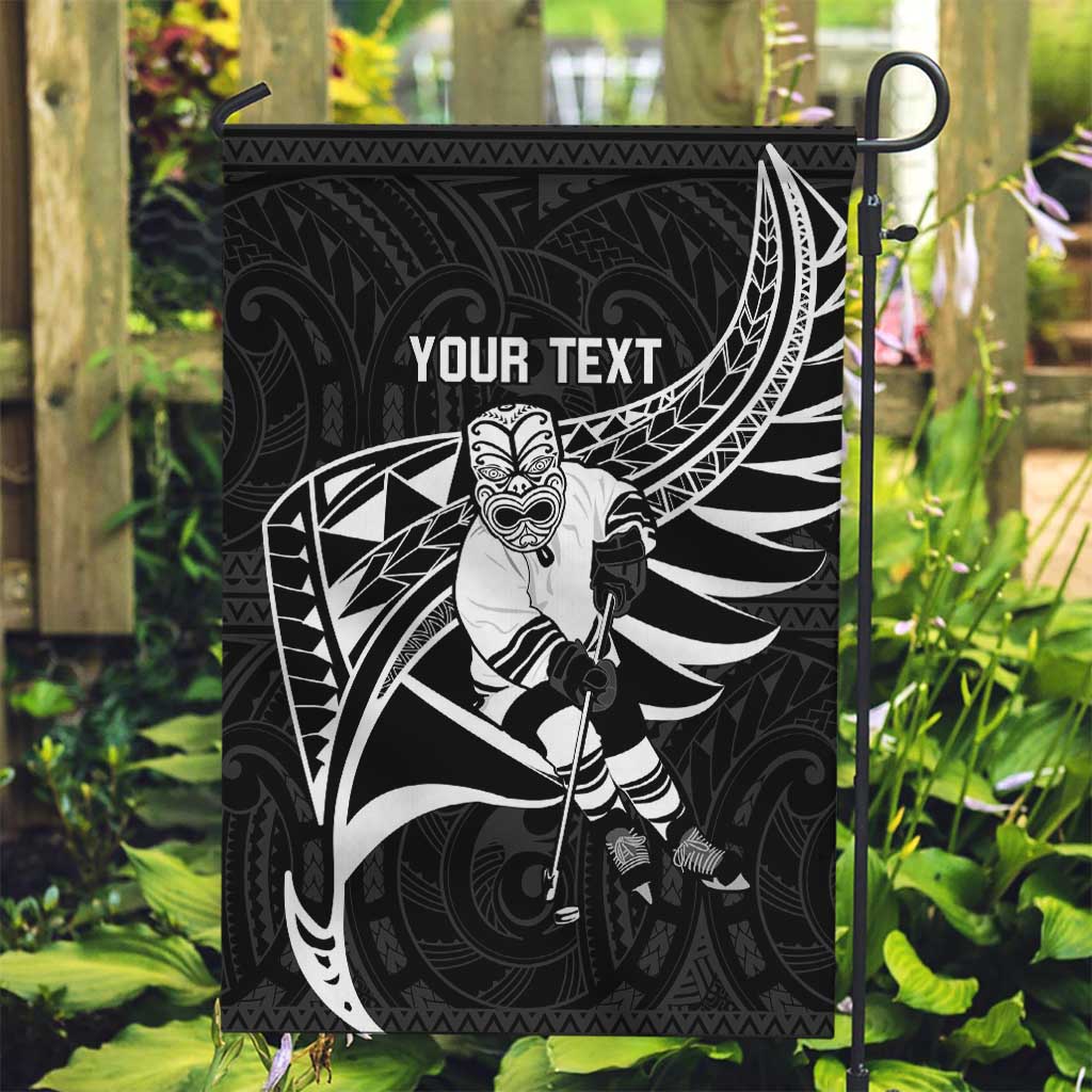 Custom Aotearoa Ice Hockey Garden Flag NZ Tiki Mascot - Maori Pattern LT14 Garden Flag Black - Polynesian Pride