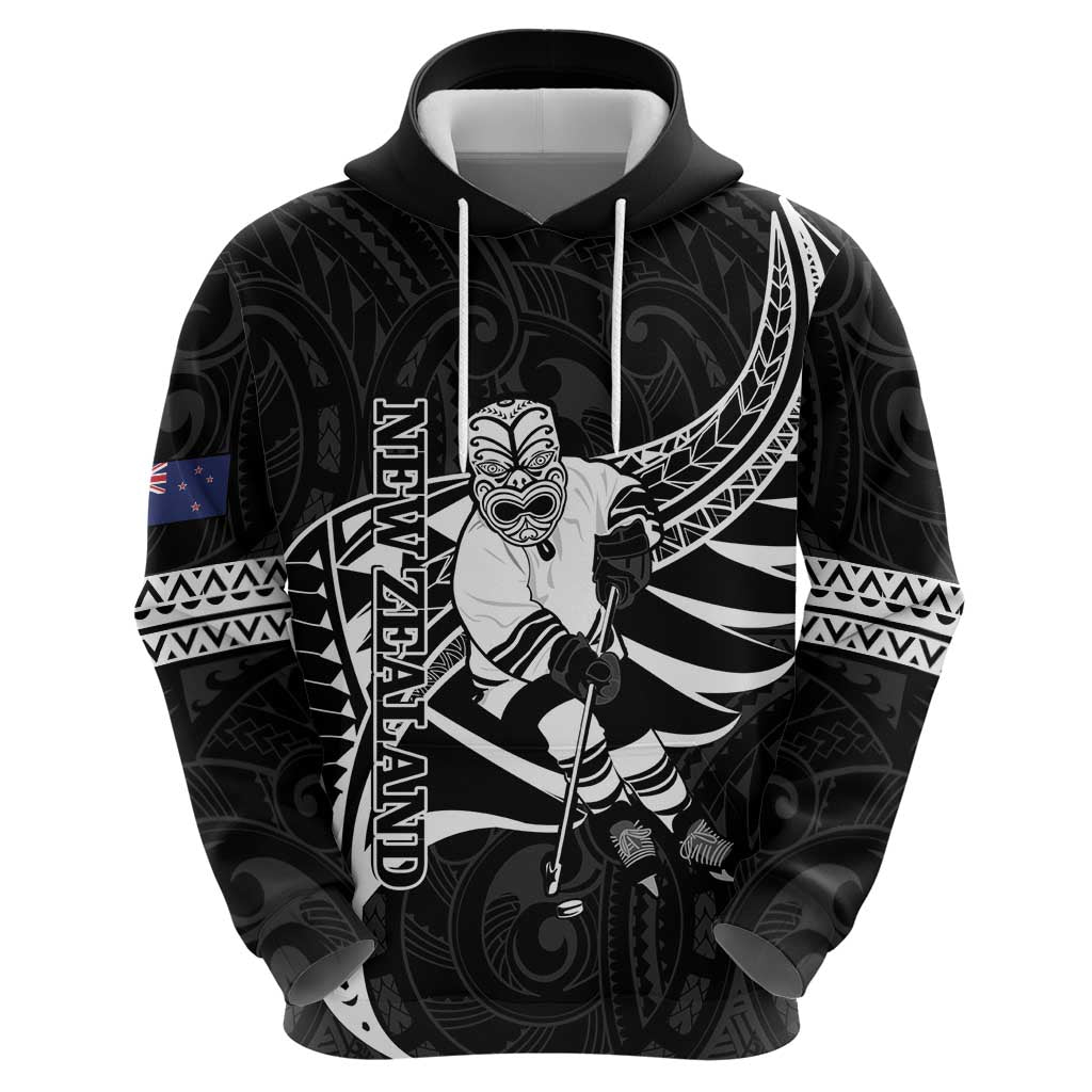 Custom Aotearoa Ice Hockey Hoodie NZ Tiki Mascot - Maori Pattern LT14 - Polynesian Pride