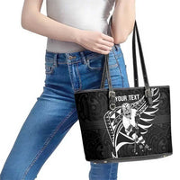 Custom Aotearoa Ice Hockey Leather Tote Bag NZ Tiki Mascot - Maori Pattern LT14 - Polynesian Pride