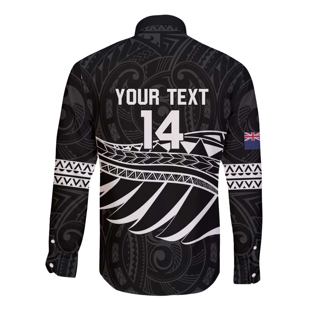 Custom Aotearoa Ice Hockey Long Sleeve Button Shirt NZ Tiki Mascot - Maori Pattern LT14 - Polynesian Pride