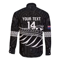 Custom Aotearoa Ice Hockey Long Sleeve Button Shirt NZ Tiki Mascot - Maori Pattern LT14 - Polynesian Pride