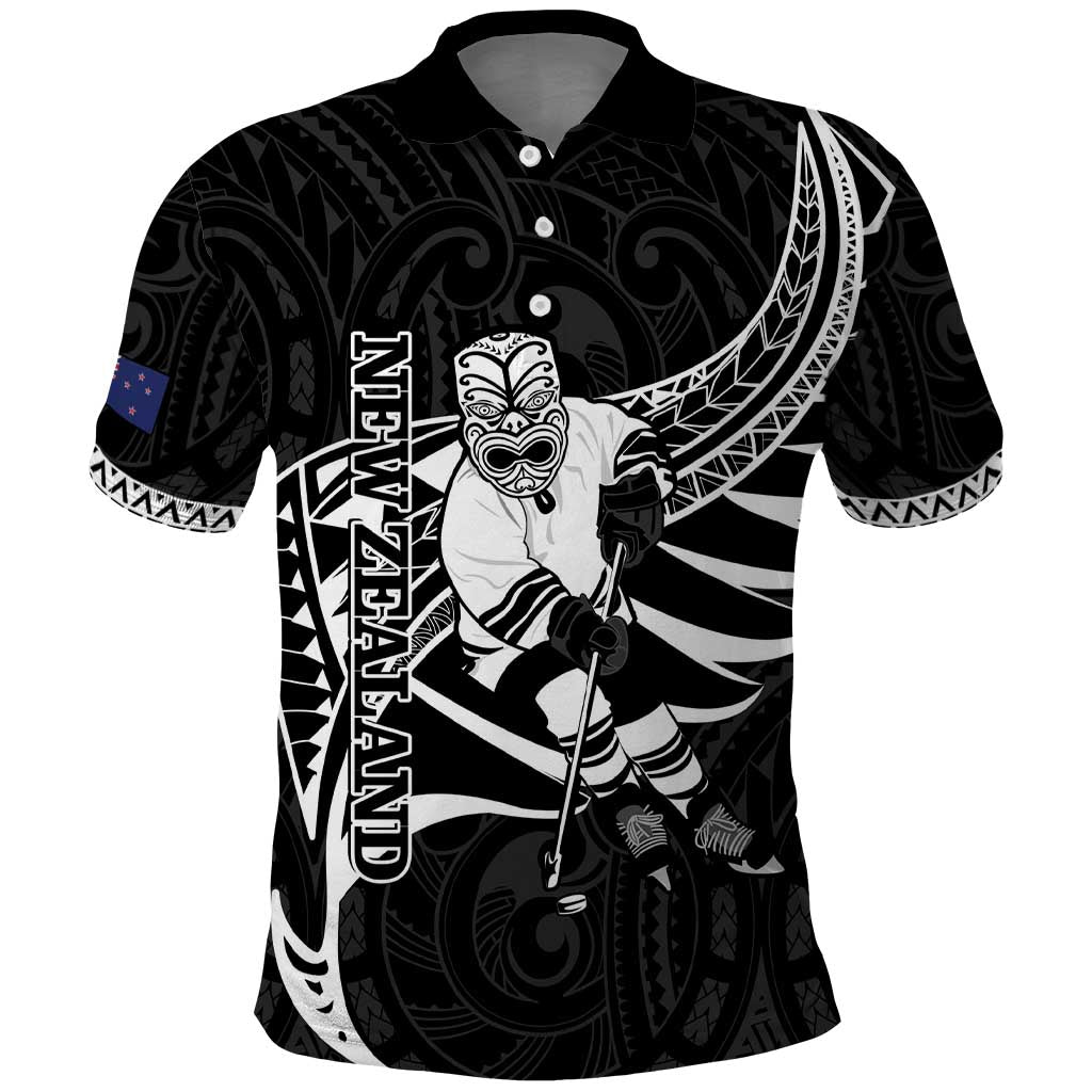 Custom Aotearoa Ice Hockey Polo Shirt NZ Tiki Mascot - Maori Pattern