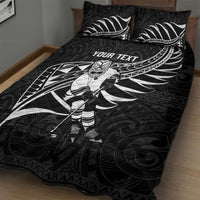 Custom Aotearoa Ice Hockey Quilt Bed Set NZ Tiki Mascot - Maori Pattern LT14 - Polynesian Pride