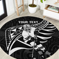 Custom Aotearoa Ice Hockey Round Carpet NZ Tiki Mascot - Maori Pattern LT14 Black - Polynesian Pride