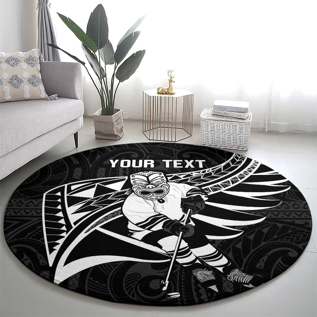 Custom Aotearoa Ice Hockey Round Carpet NZ Tiki Mascot - Maori Pattern LT14 - Polynesian Pride