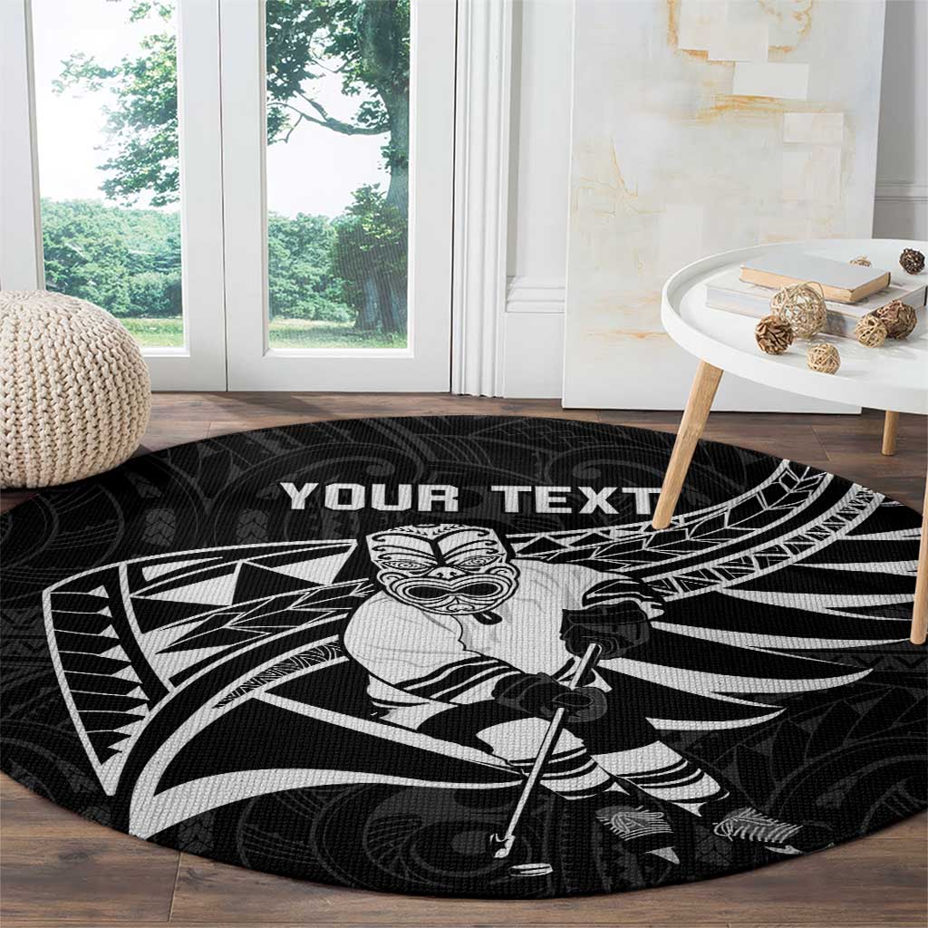 Custom Aotearoa Ice Hockey Round Carpet NZ Tiki Mascot - Maori Pattern LT14 - Polynesian Pride