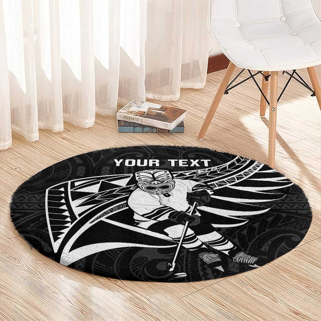 Custom Aotearoa Ice Hockey Round Carpet NZ Tiki Mascot - Maori Pattern LT14 - Polynesian Pride