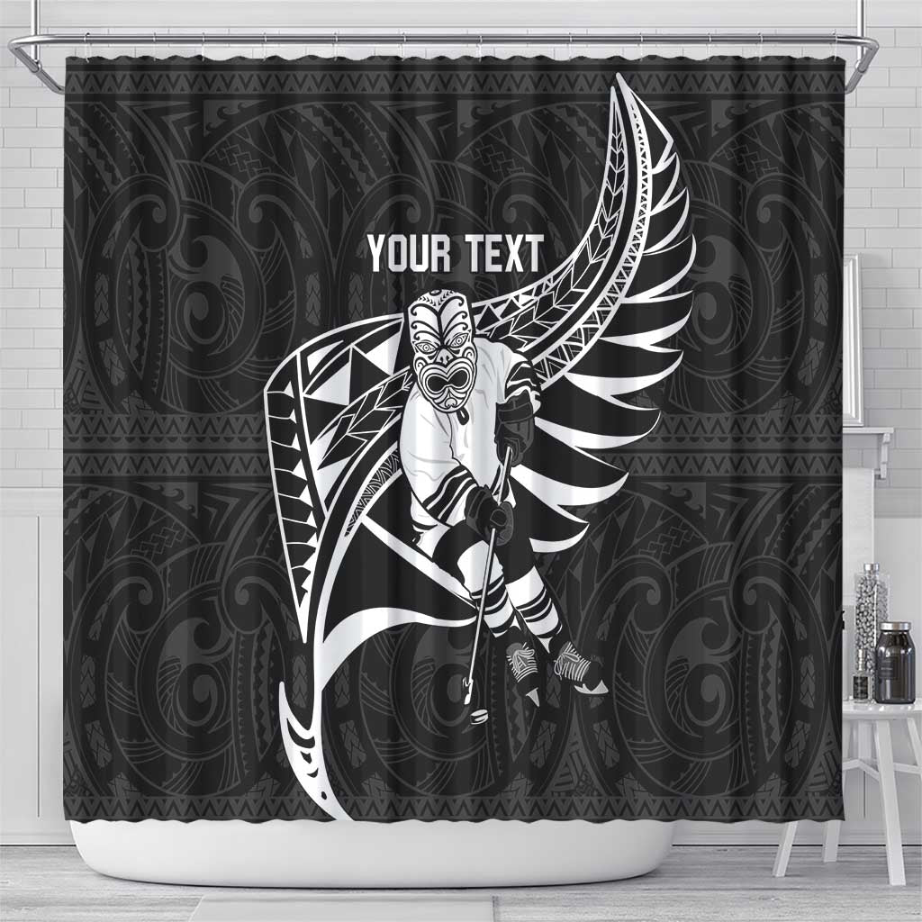 Custom Aotearoa Ice Hockey Shower Curtain NZ Tiki Mascot - Maori Pattern LT14 - Polynesian Pride