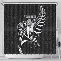 Custom Aotearoa Ice Hockey Shower Curtain NZ Tiki Mascot - Maori Pattern LT14 - Polynesian Pride