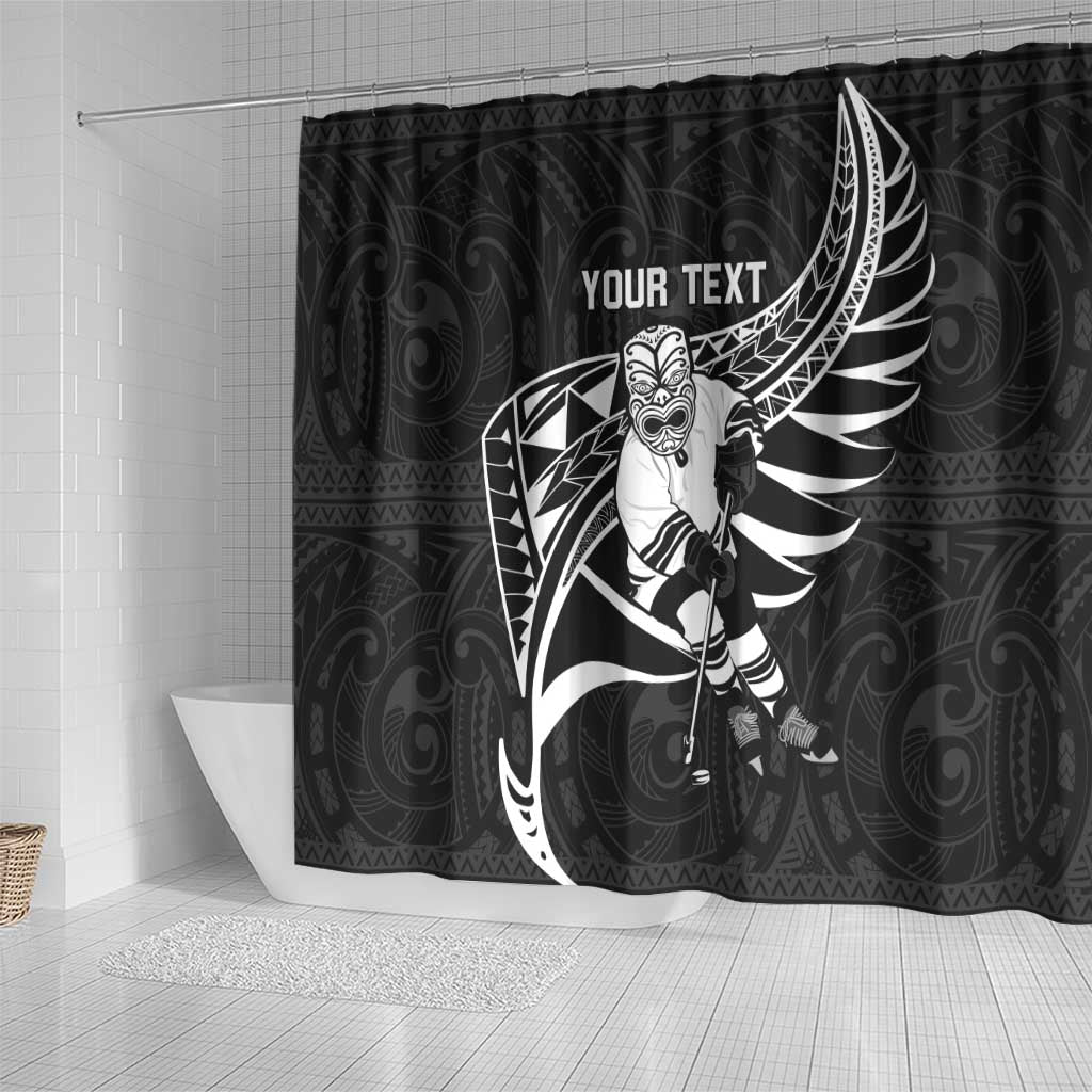 Custom Aotearoa Ice Hockey Shower Curtain NZ Tiki Mascot - Maori Pattern LT14 - Polynesian Pride